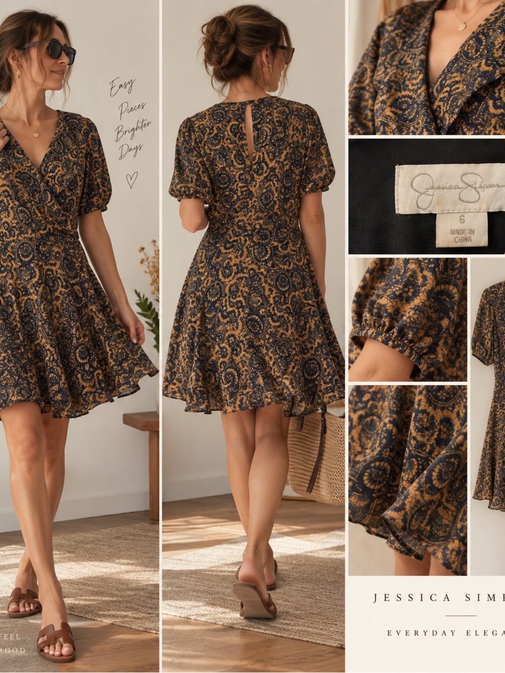 Jessica Simpson Paisley Wrap Dress Size 6 Y2K Boho